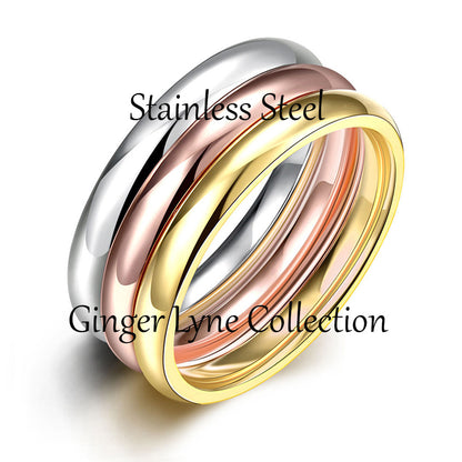 3 Ring Wedding Band Set Stainless Steel Women Men by Ginger Lyne Collection