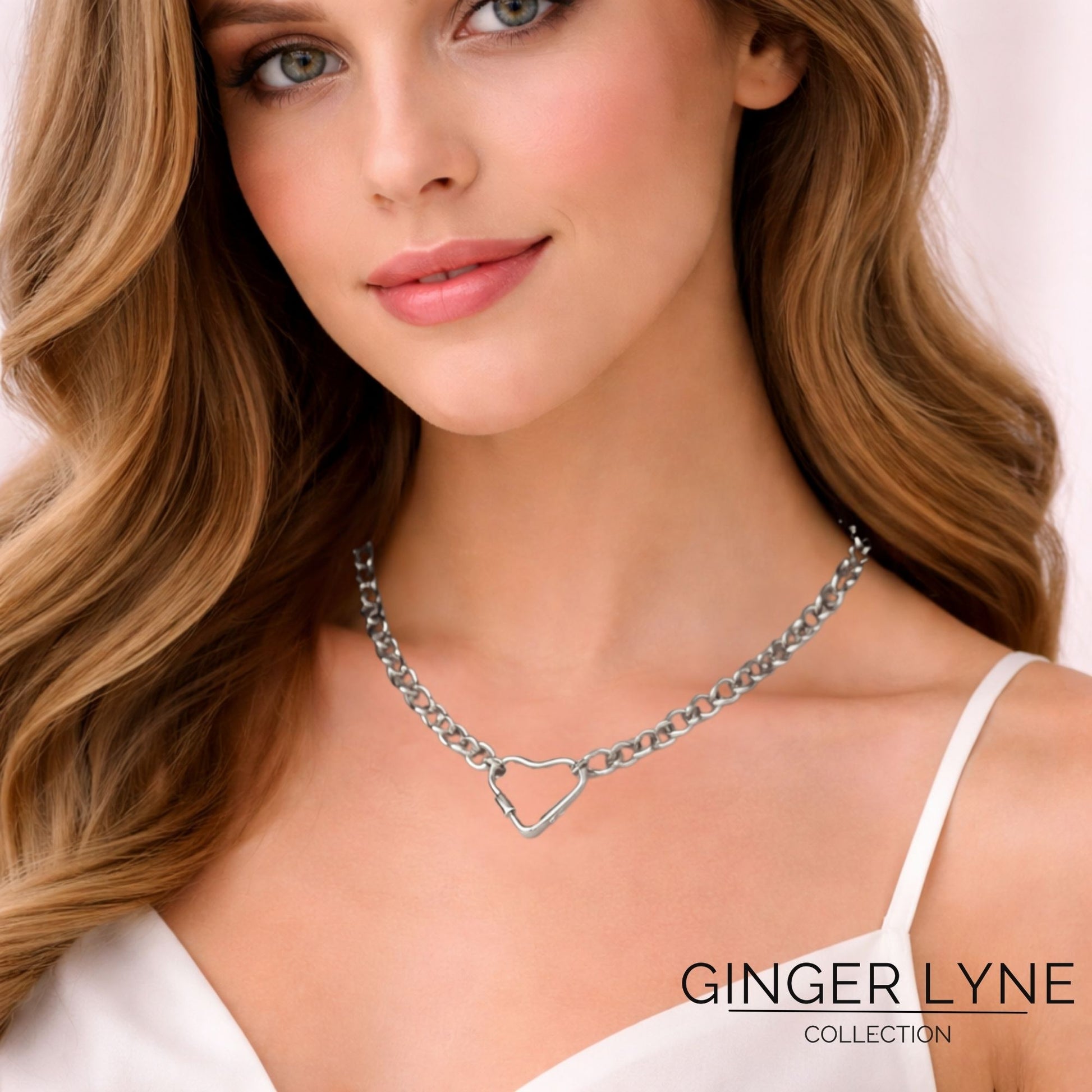 Carabiner Charm Holder Necklace for Women by Ginger Lyne O Chain Silver Stainless Steel 18-20" - Silver-OChain/Heart CH