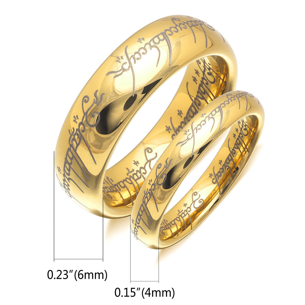 Ginger Lyne Tungsten Wedding Band for Men or Women Lords One Ring of Power Gold 4mm - 4mm Gold,10