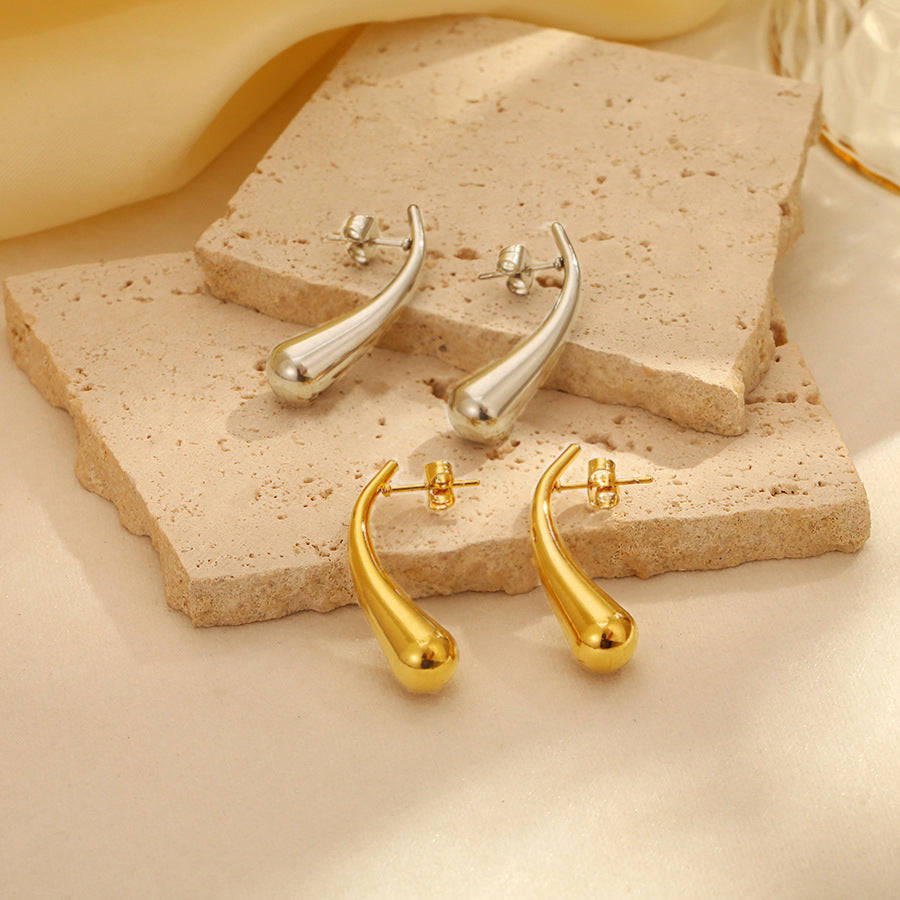 Teardrop Drop Earrings for Women Gold Stainless Steel  Studs Ginger Lyne Collection - Silver