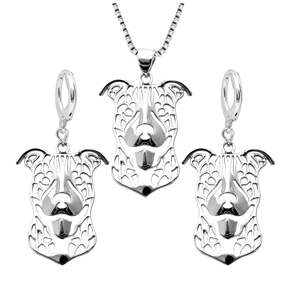 Pit Bull Dog Necklace Earrings Set Sterling Silver Womens Ginger Lyne Collection - Ears Down Dog Set