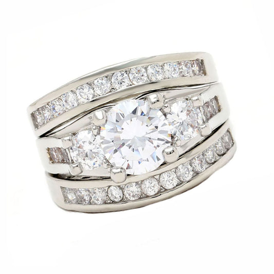 Carli Bridal Set Cz Womens 3 Stone Engagement Ring Band Ginger Lyne Collection - 11