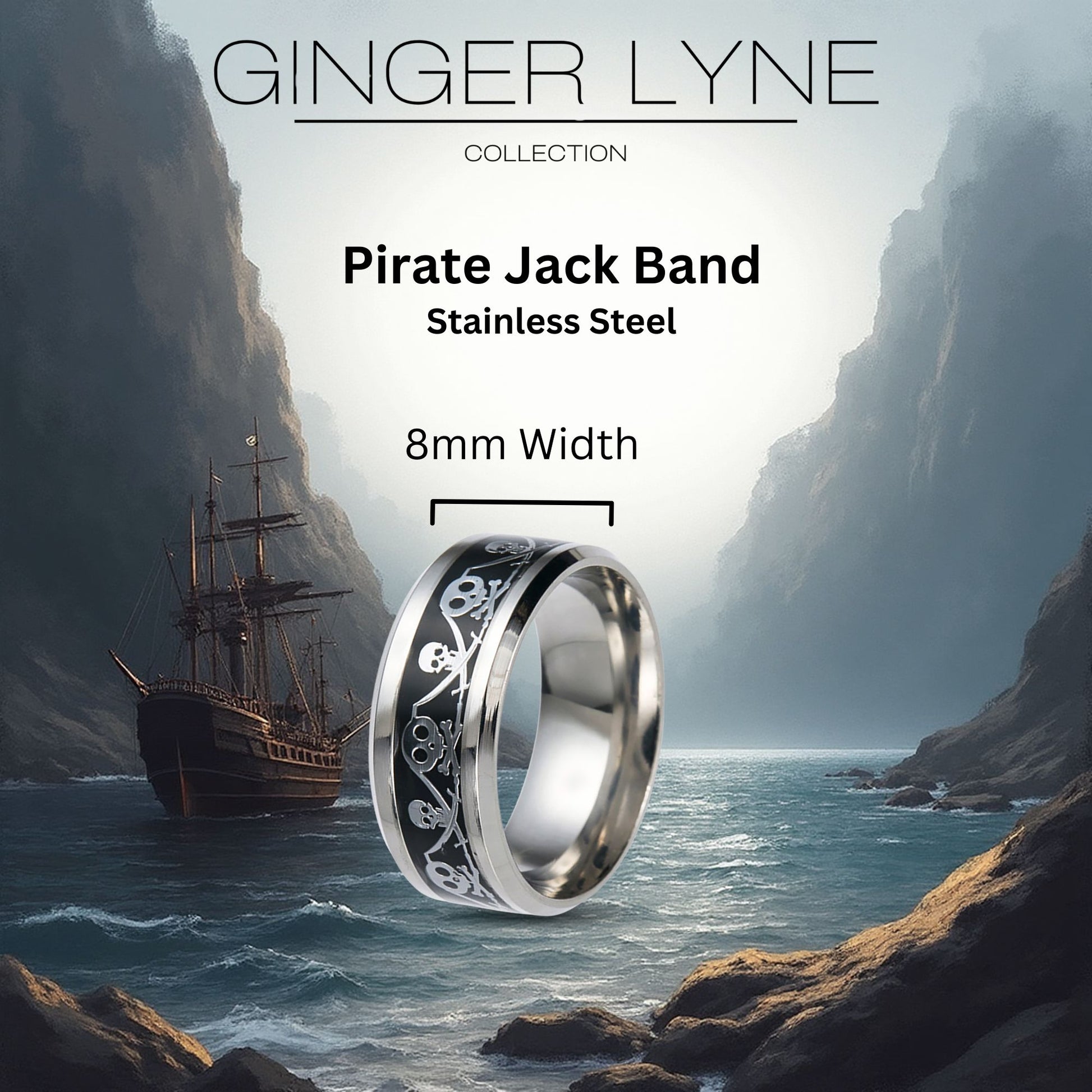 PirateJackWeddingBandSkullRingStainlessSteelMenWomenGingerLyneCollection_Black-3