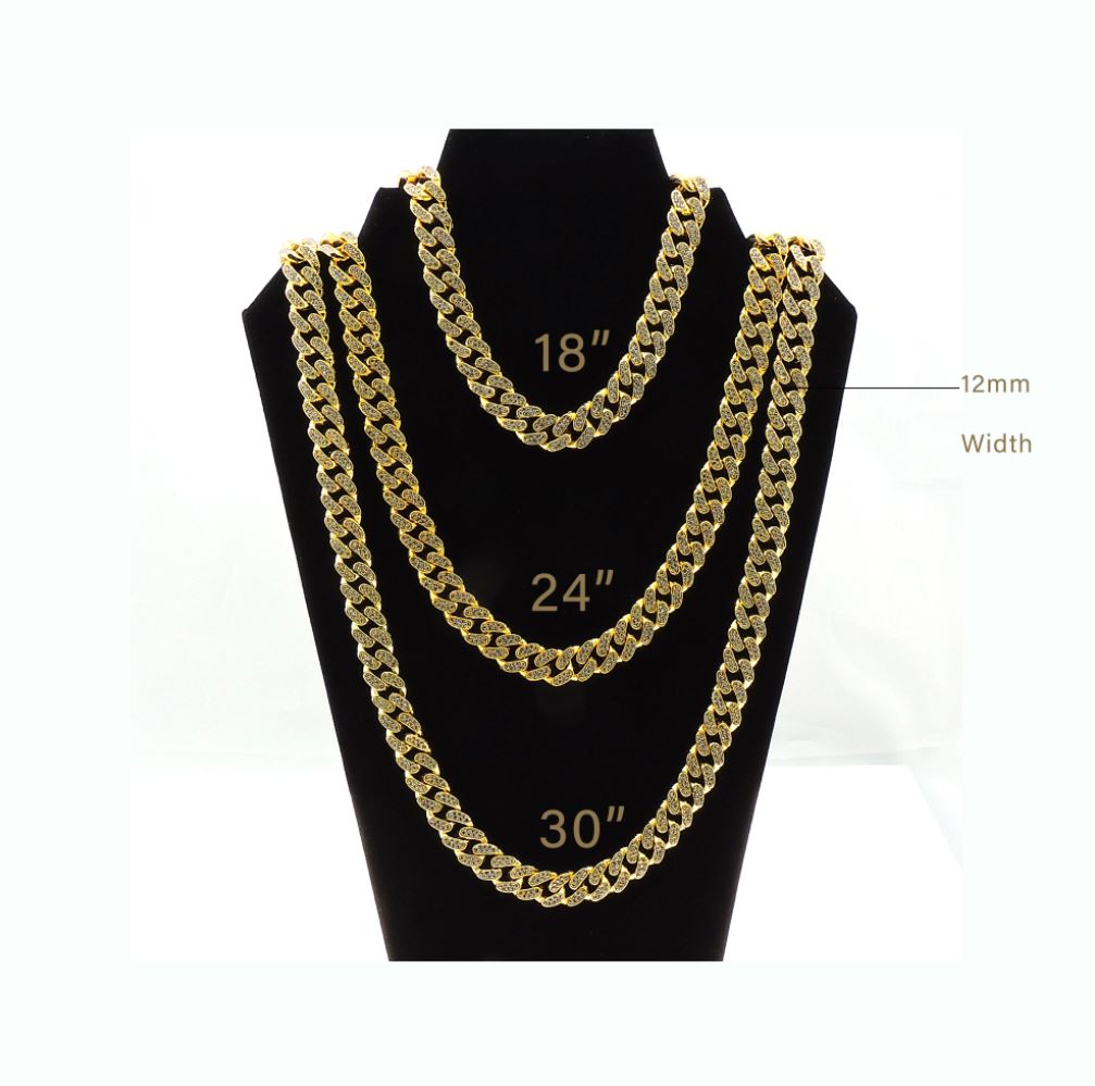 Gold Cuban Link Chain Necklace Iced Out Hip Hop Men Women Ginger Lyne Collection - 8 Inch Gold