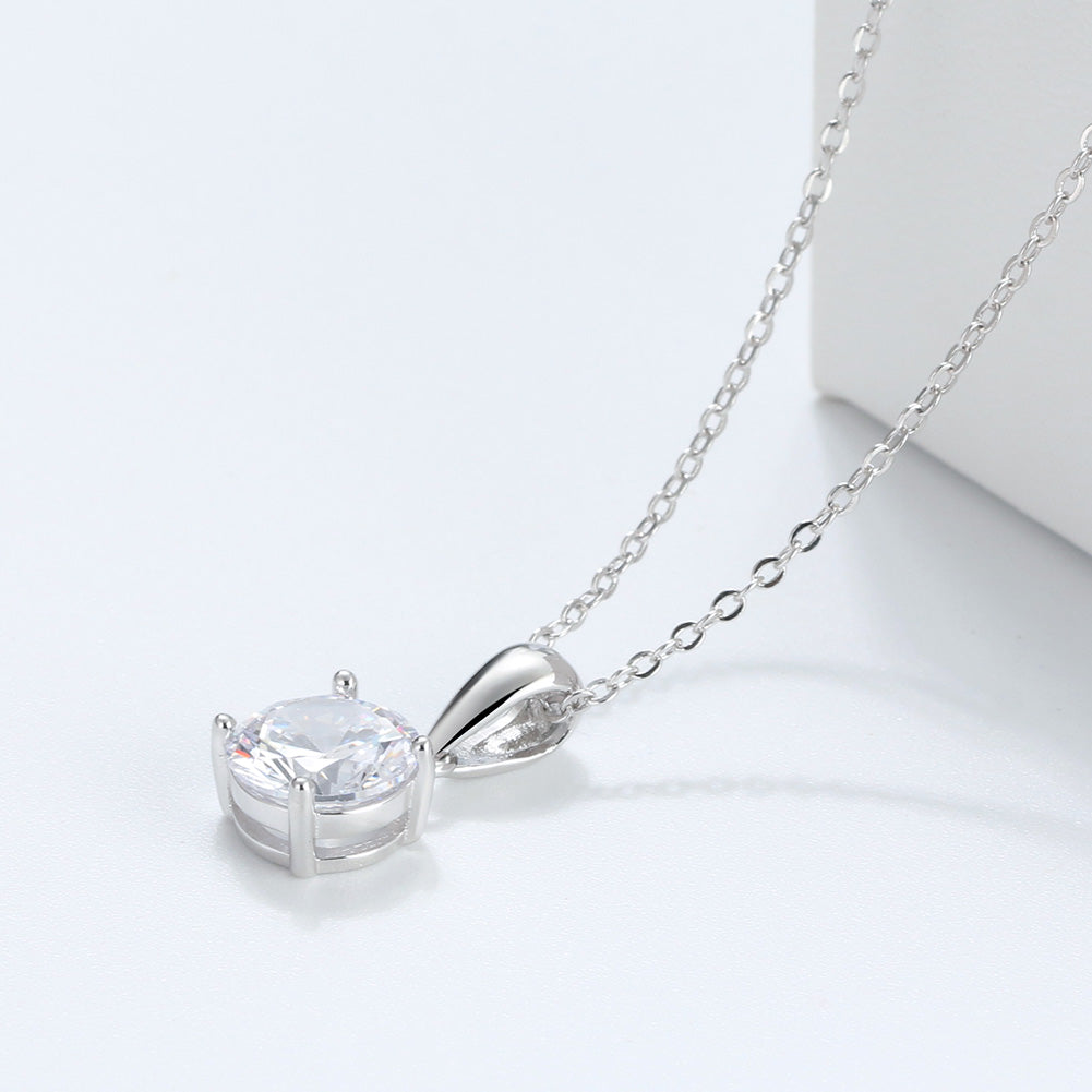 Solitaire Birthstone Necklace for Women Cz Sterling Silver Ginger Lyne Collection - April-clear