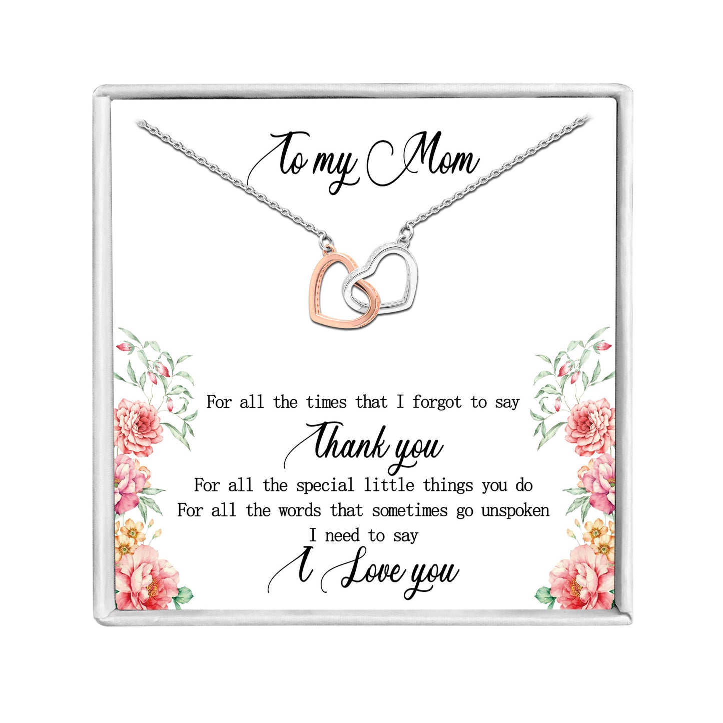 Mom Greeting Card Sterling Silver Linked Hearts Necklace Women Ginger Lyne Collection