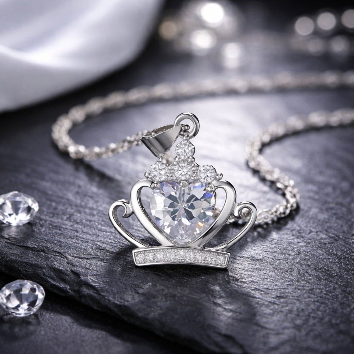 CrownNecklaceforWomenWhiteGoldPlatedClearCubicZirconiaGingerLyneCollection_Silver-3