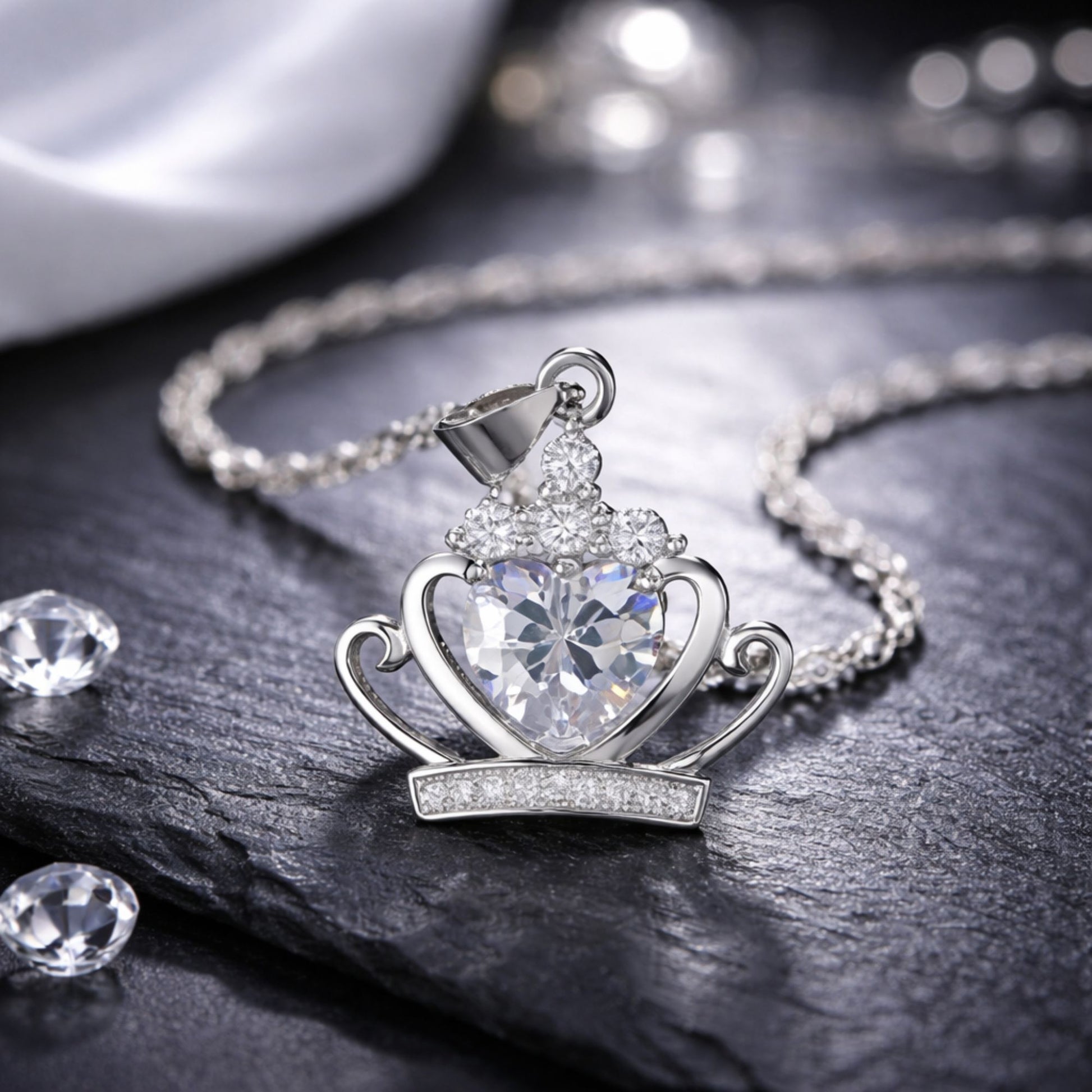 CrownNecklaceforWomenWhiteGoldPlatedClearCubicZirconiaGingerLyneCollection_Silver-3