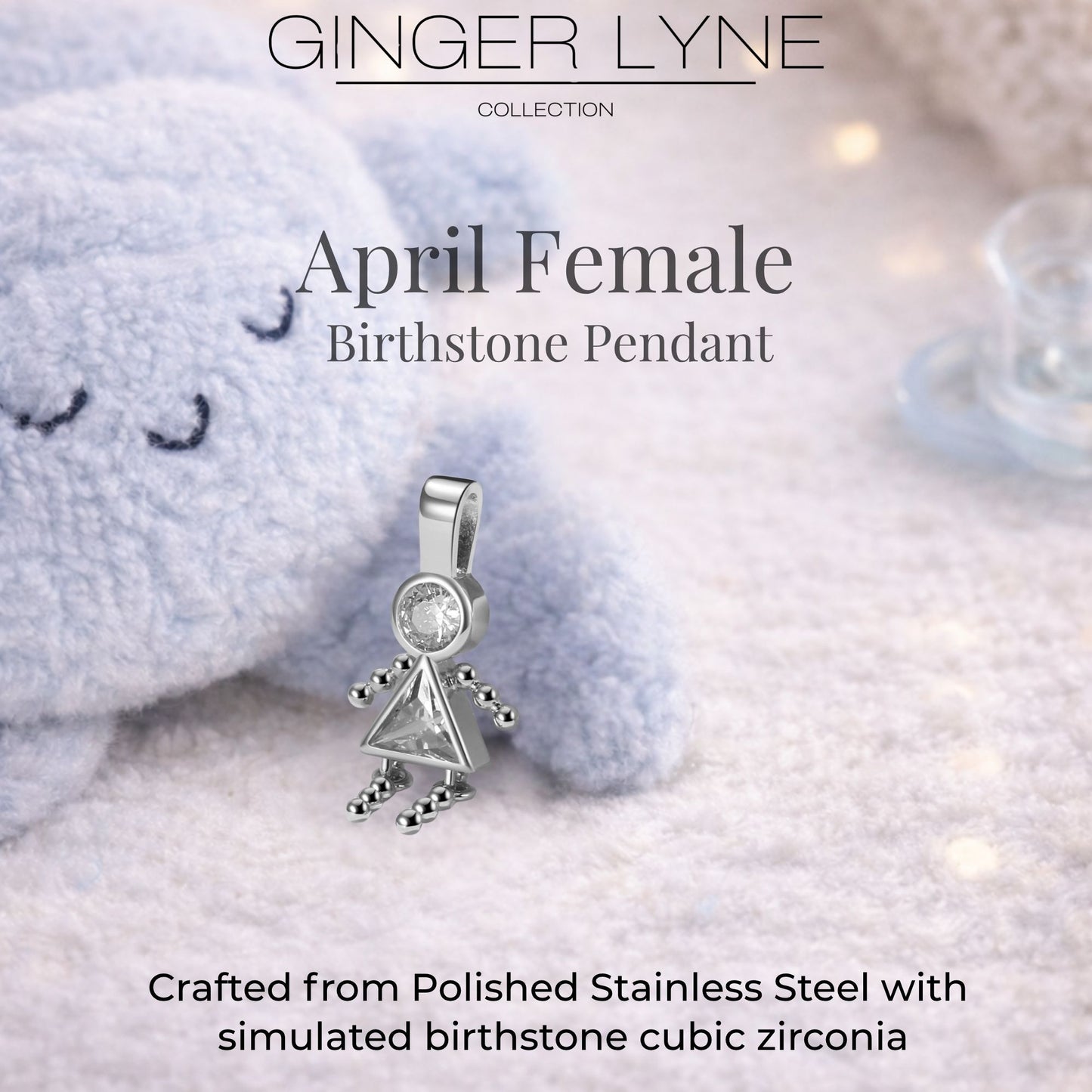 Birthstone Family Pendant for Mom by Ginger Lyne Stainless Steel Cubic Zirconia Charms For Grandma Necklace_Female-April-Silver-3