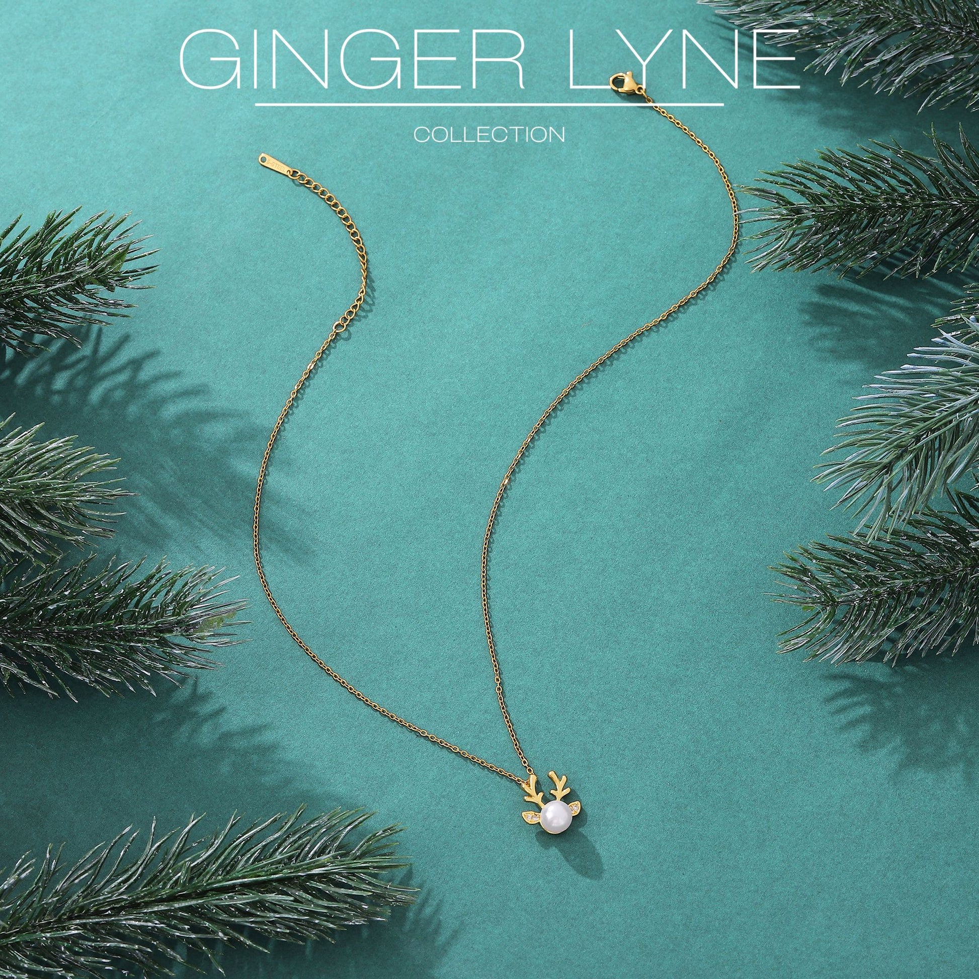 ReindeerNecklaceforWomenbyGingerLyneGoldPlatedSimulatedPearlChristmasJewelry_Gold-4