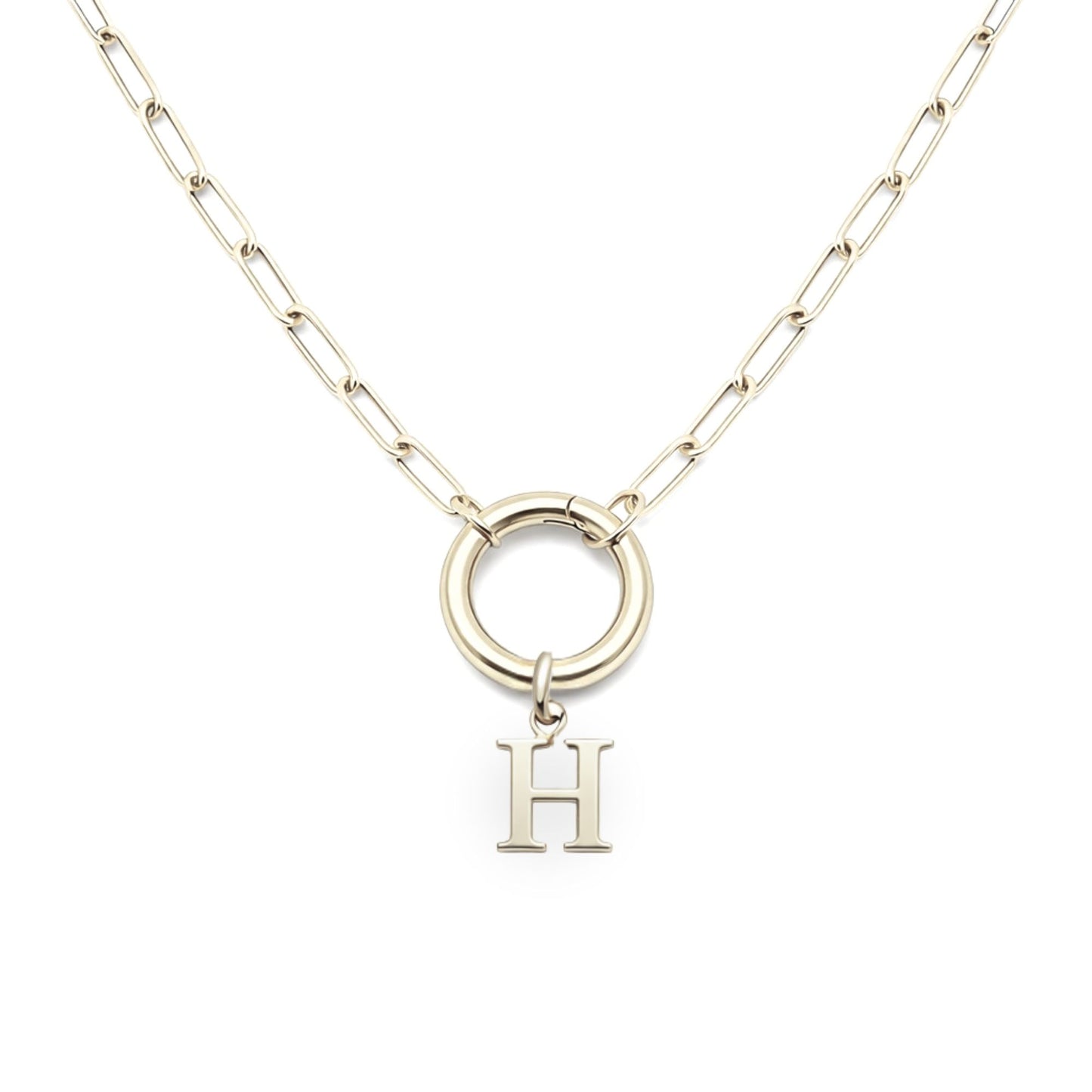 PaperclipLinkCircleCarabinerIntialLetterCharmHolderNecklaceforWomenStainlessSteel20"GingerLyne_Silver-H-1