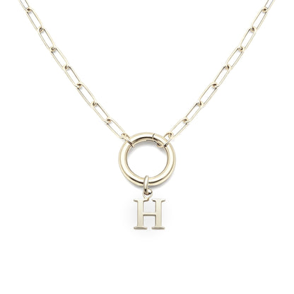 PaperclipLinkCircleCarabinerIntialLetterCharmHolderNecklaceforWomenStainlessSteel20"GingerLyne_Silver-H-1