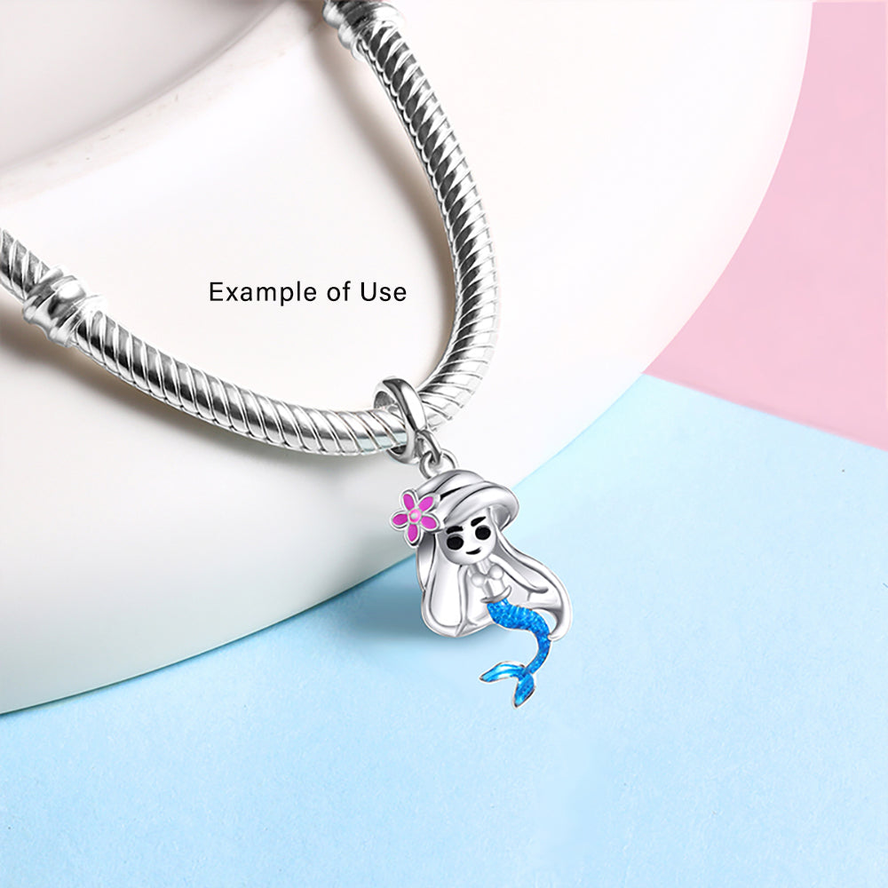 Mermaid Charm European Bead Blue Enamel Over Sterling Silver Ginger Lyne Collection