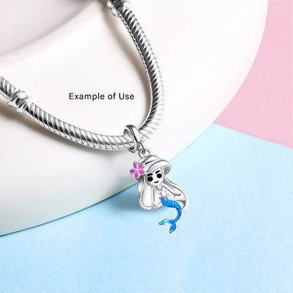 Mermaid Charm European Bead Blue Enamel Over Sterling Silver Ginger Lyne Collection