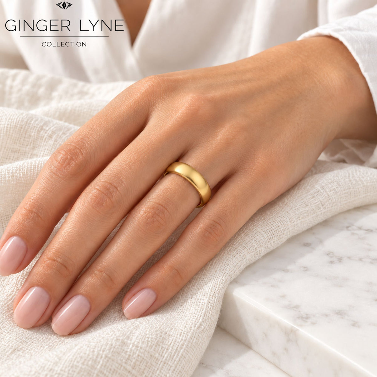 6mmStainlessSteelPlatedGoldWeddingBandRingforWomenorMenbyGingerLyneSize10.5_6mmGold-4