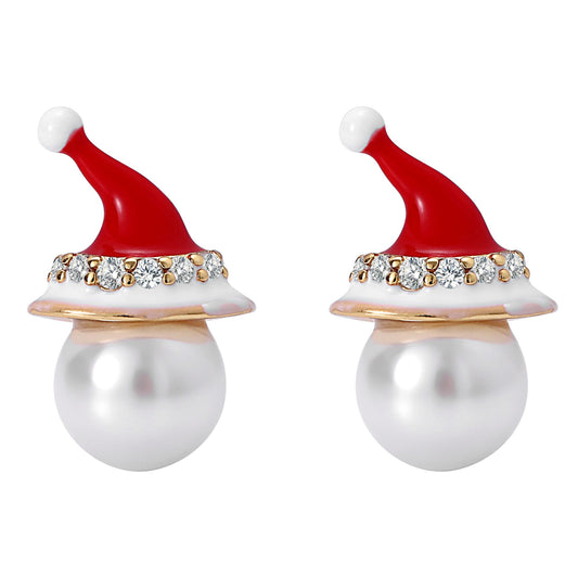 ChristmasSantaHatEarringsWomensWhiteGoldPlatedSimulatedPearlCZGingerLyneCollection_Red-1