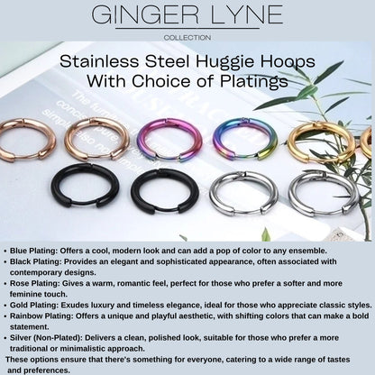 Stainless Steel Hoop Earrings by Ginger Lyne Huggie Style for Lobe Cartilage Piercing Body Jewelry - Blue-20mm