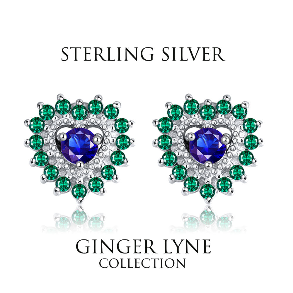 Heart Shape Stud Earrings for Women Blue Green Cz Ginger Lyne Collection