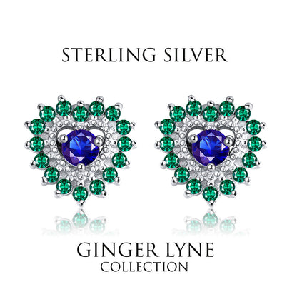 Heart Shape Stud Earrings for Women Blue Green Cz Ginger Lyne Collection