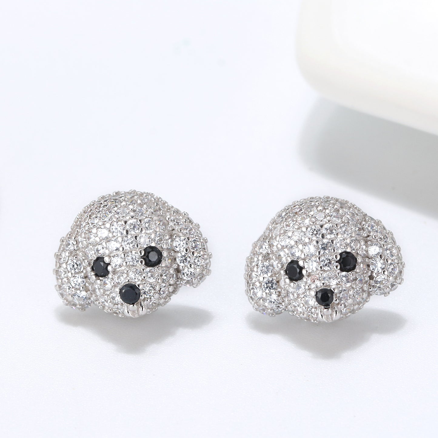 Poodle Maltese Stud Earrings Dog Clear Cubic Zirconia Girl Ginger Lyne Collection