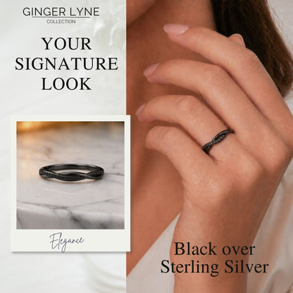 QueenaSterlingSilverBlackWeddingBandforWomenHalfEternityCzAnniversaryRingbyGingerLyneCollection_BlackBlackStonesCZ-7