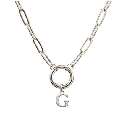 PaperclipLinkCircleCarabinerIntialLetterCharmHolderNecklaceforWomenStainlessSteel20"GingerLyne_Silver-G-1