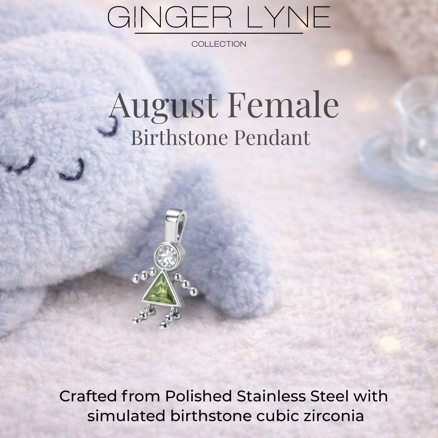 Birthstone Family Pendant for Mom by Ginger Lyne Stainless Steel Cubic Zirconia Charms For Grandma Necklace_Female-August-Silver-3