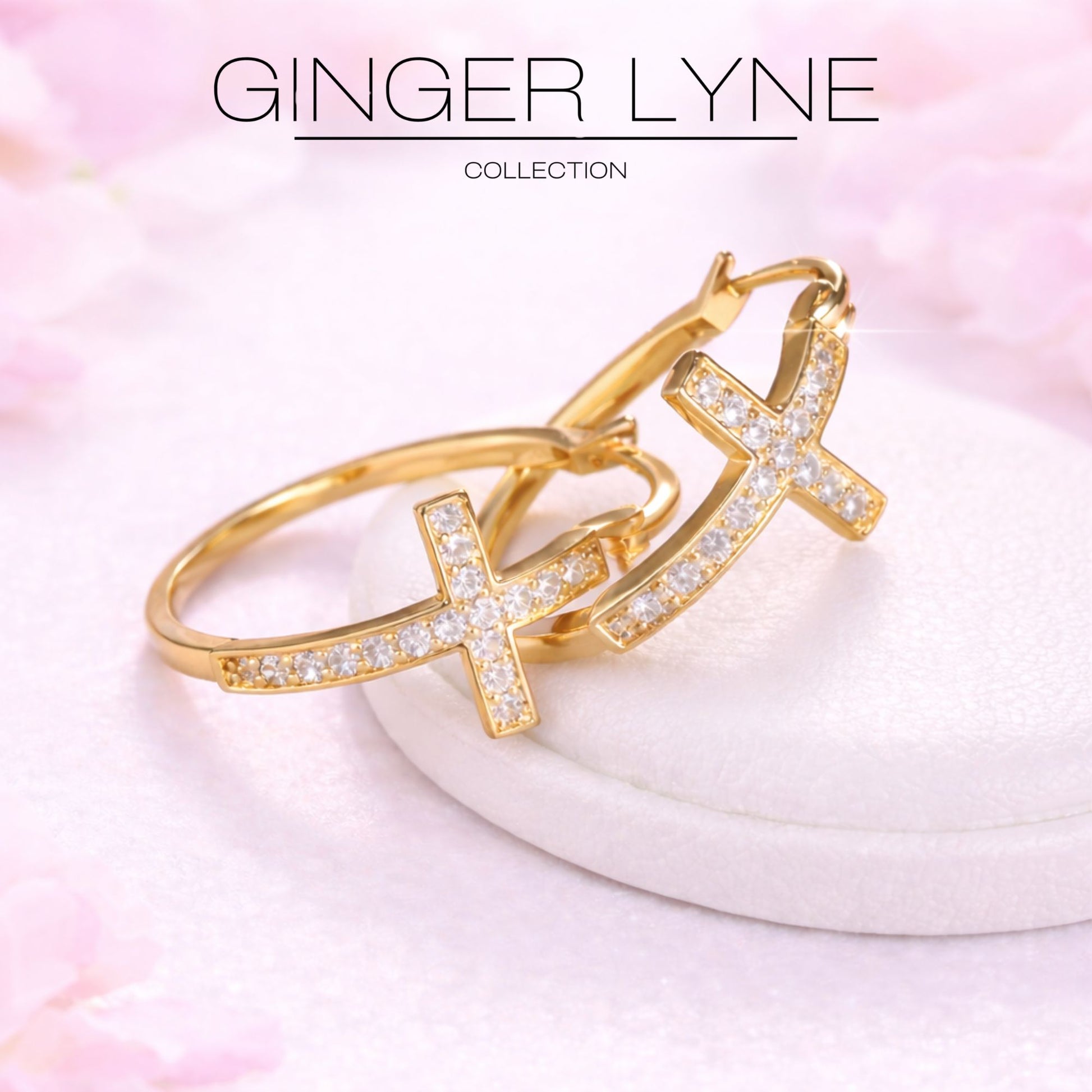 Cross Hoop Earrings for Women Cubic Zirconia Ginger Lyne Collection - Gold Tone-30mm