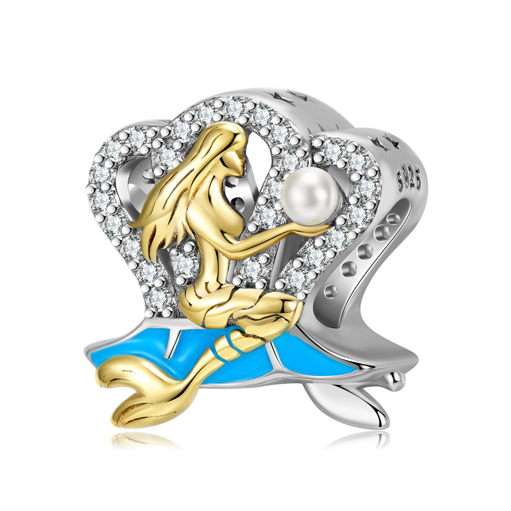 Mermaid Charm European Bead Blue Enamel Gold Over Sterling Silver Pearl Ginger Lyne Collection