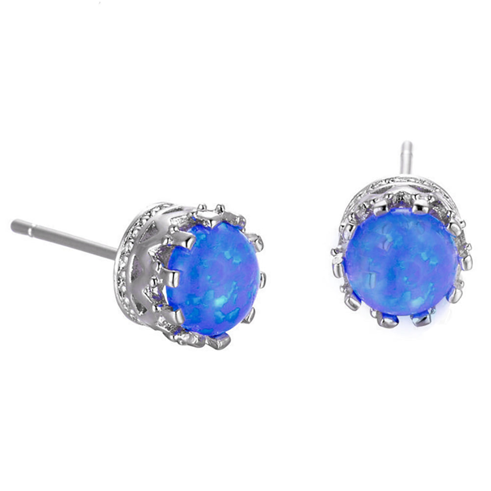 Crown Stud Earrings Womens Sterling Silver Blue Fire Opal Ginger Lyne Collection