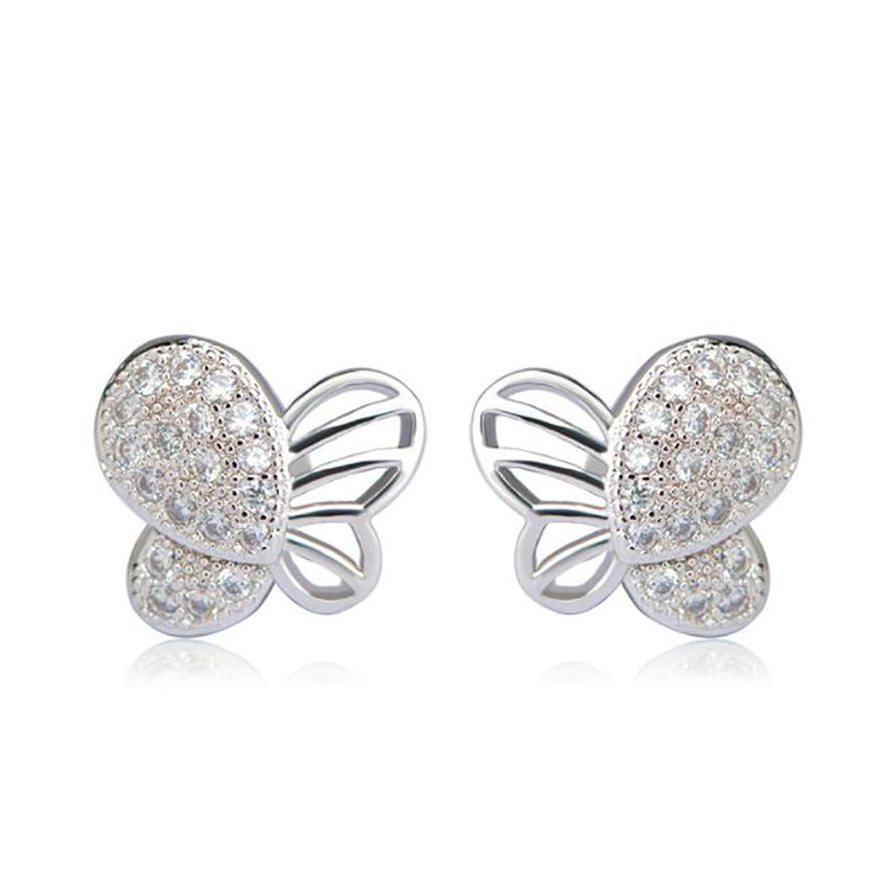 Butterfly Stud Earrings Gold Plated Cubic Zirconia for Girls and Women Ginger Lyne Collection - Gold
