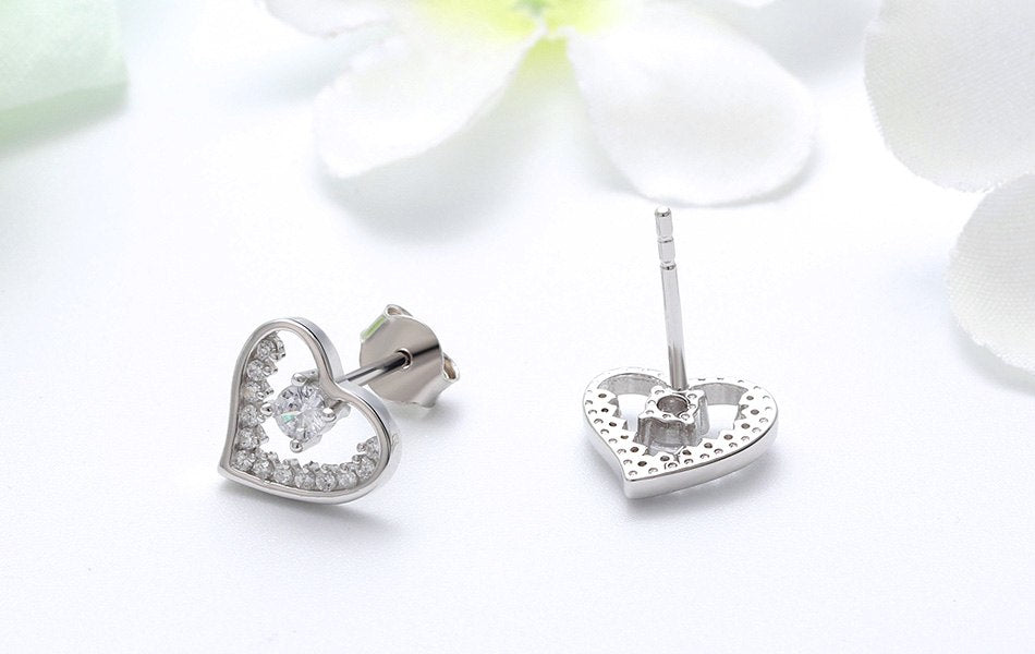 Heart Stud Earrings for Women Sterling Silver Cubic Zirconia Ginger Lyne Collection