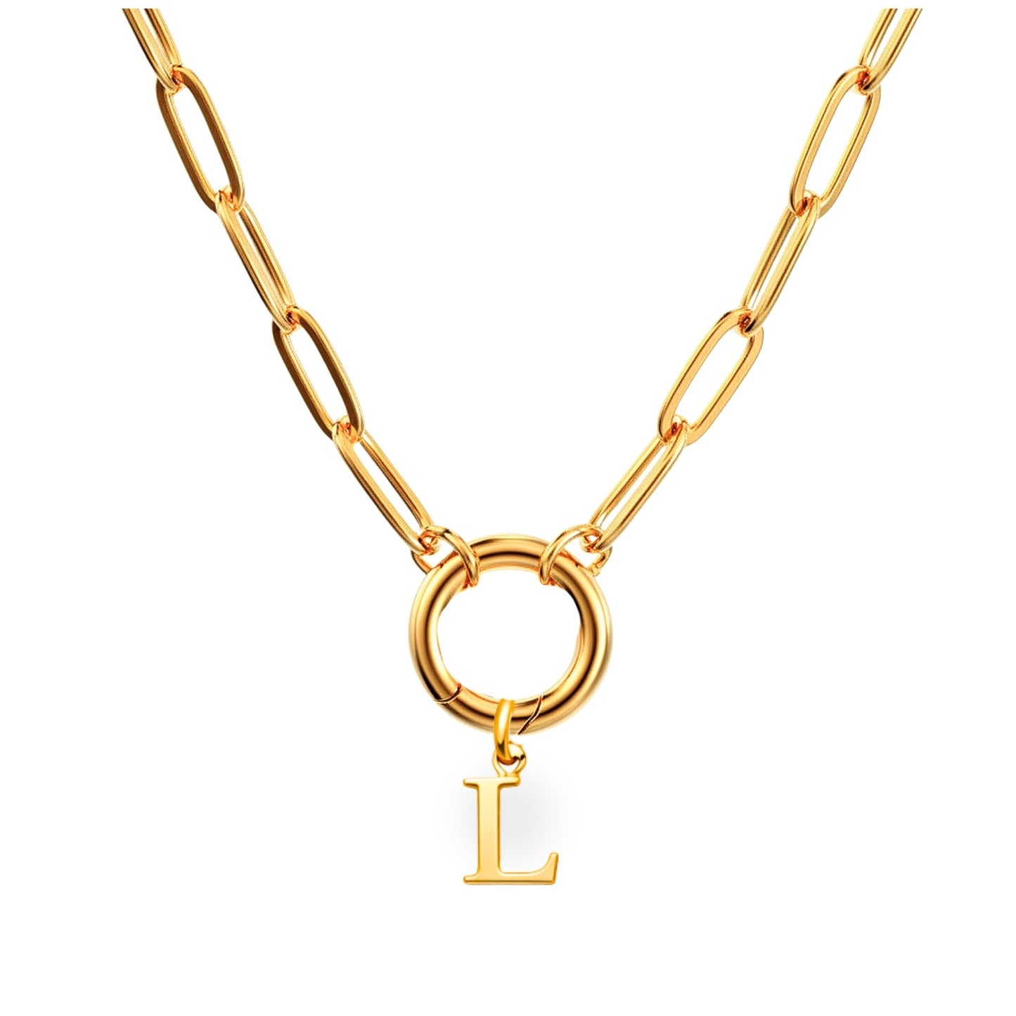 PaperclipLinkCircleCarabinerIntialLetterCharmHolderNecklaceforWomen18ktGoldPlatedStainlessSteelGingerLyne_Gold-1