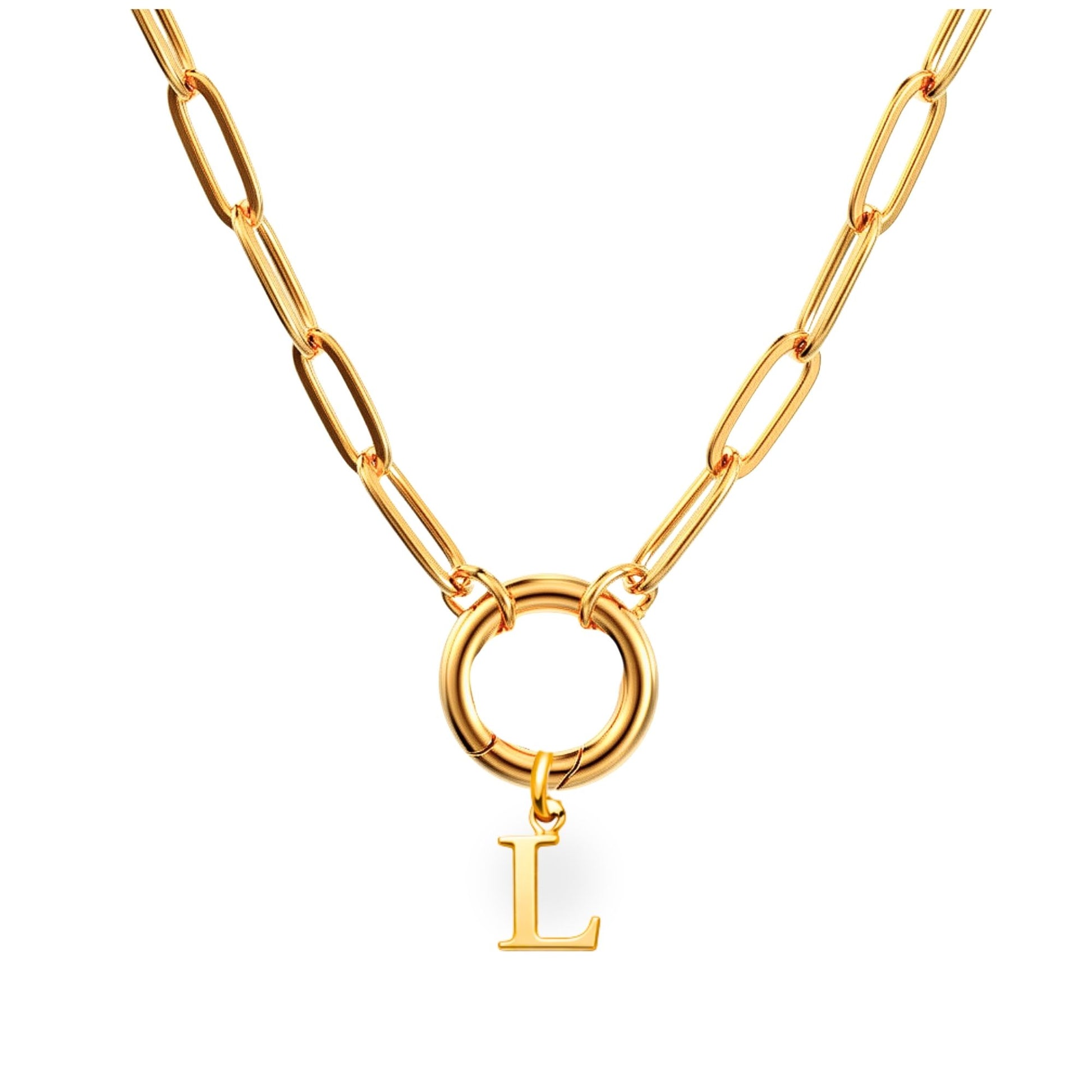 PaperclipLinkCircleCarabinerIntialLetterCharmHolderNecklaceforWomen18ktGoldPlatedStainlessSteelGingerLyne_Gold-1