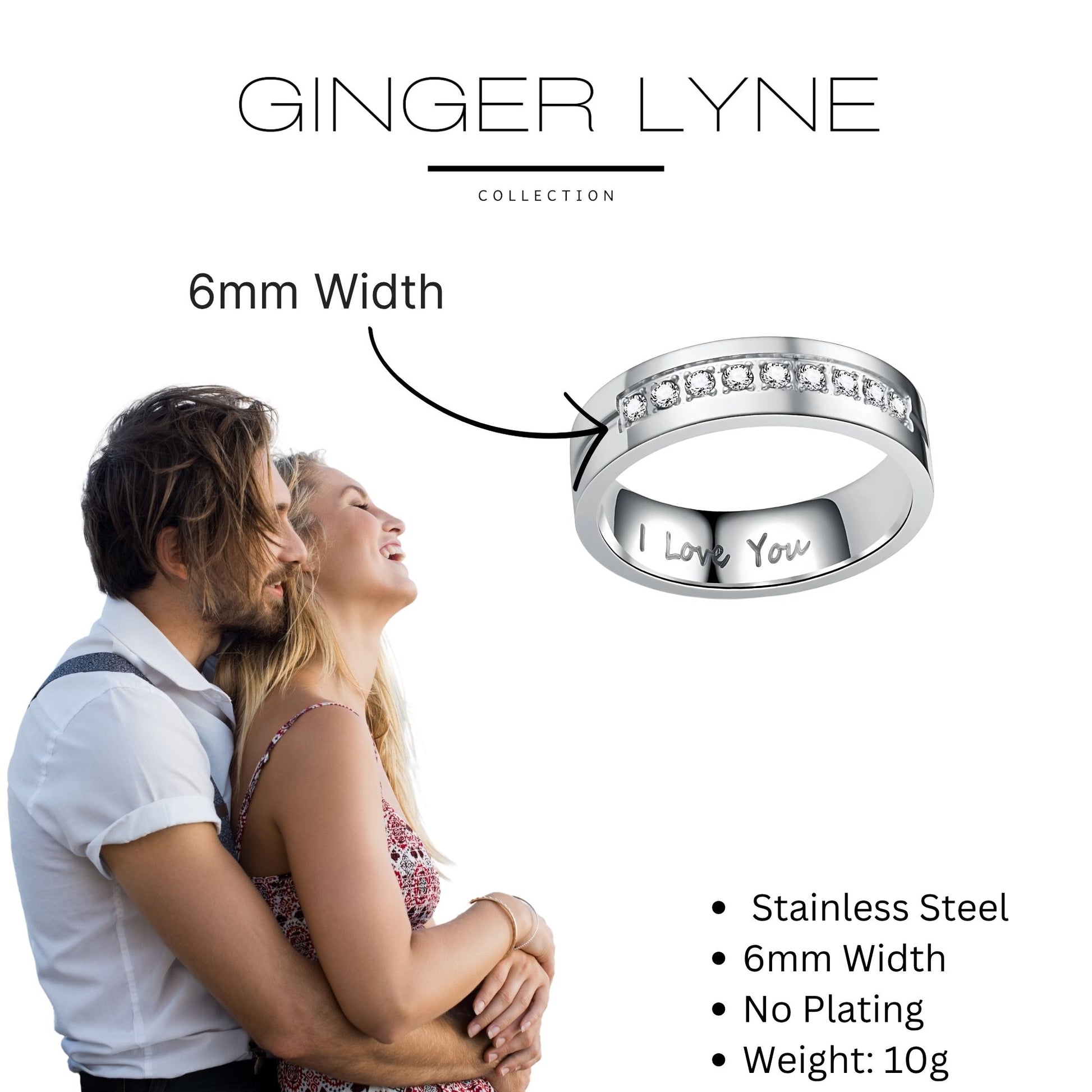 6mmWeddingBandforMenorWomenbyGingerLyneInscribedILoveYouStainlessSteelCZ_Silver-3