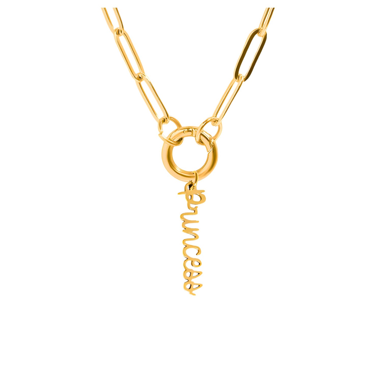 GingerLynePaperclipChainCharmHolderNecklacewithPrincessCharmforWomenStainlessSteel18-20"Adjustable_Gold-1
