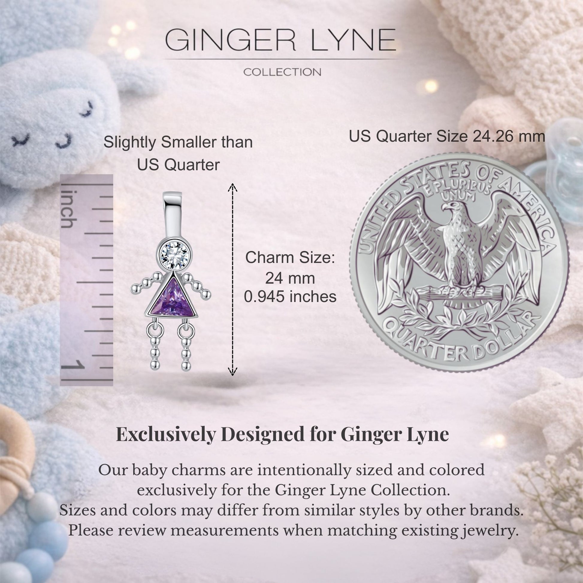 Baby Girl Birthstone Charm Children Pendants for Mom or Grandma Necklace by Ginger Lyne CZ Sterling Silver - Girl February