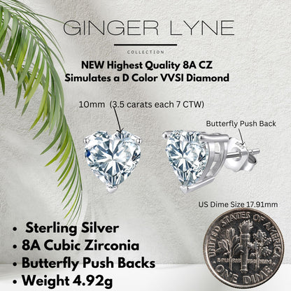Heart Cut Stud Earrings for Women 5 Ct Simulated Diamond Sterling Silver Ginger Lyne - Silver