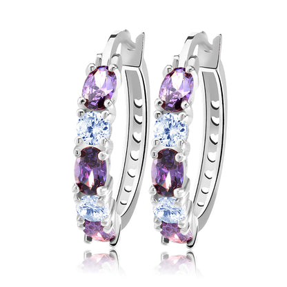 Hoop Earrings for Women Purple Cubic Zirconia White Gold Plated Ginger Lyne Collection - Silver