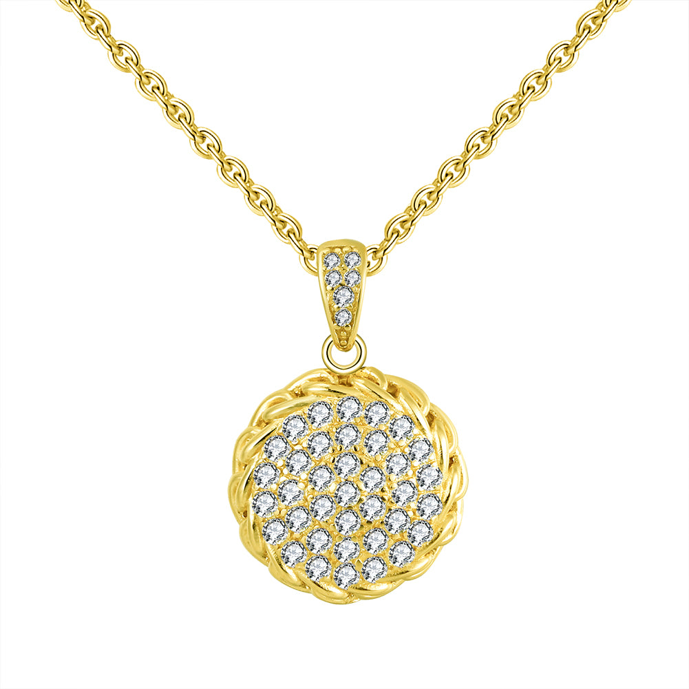 Round Pave Pendant Chain Necklace for Women  Sterling Silver Ginger Lyne Collection - Yellow Gold