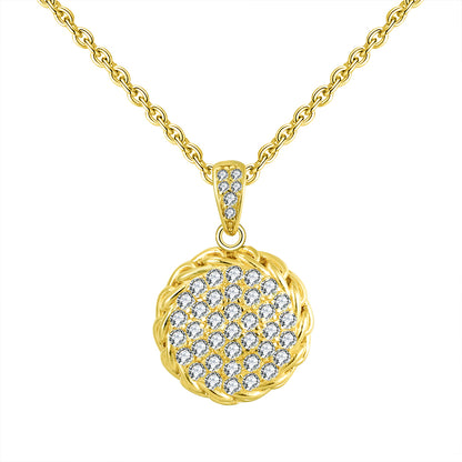 Round Pave Pendant Chain Necklace for Women  Sterling Silver Ginger Lyne Collection - Yellow Gold