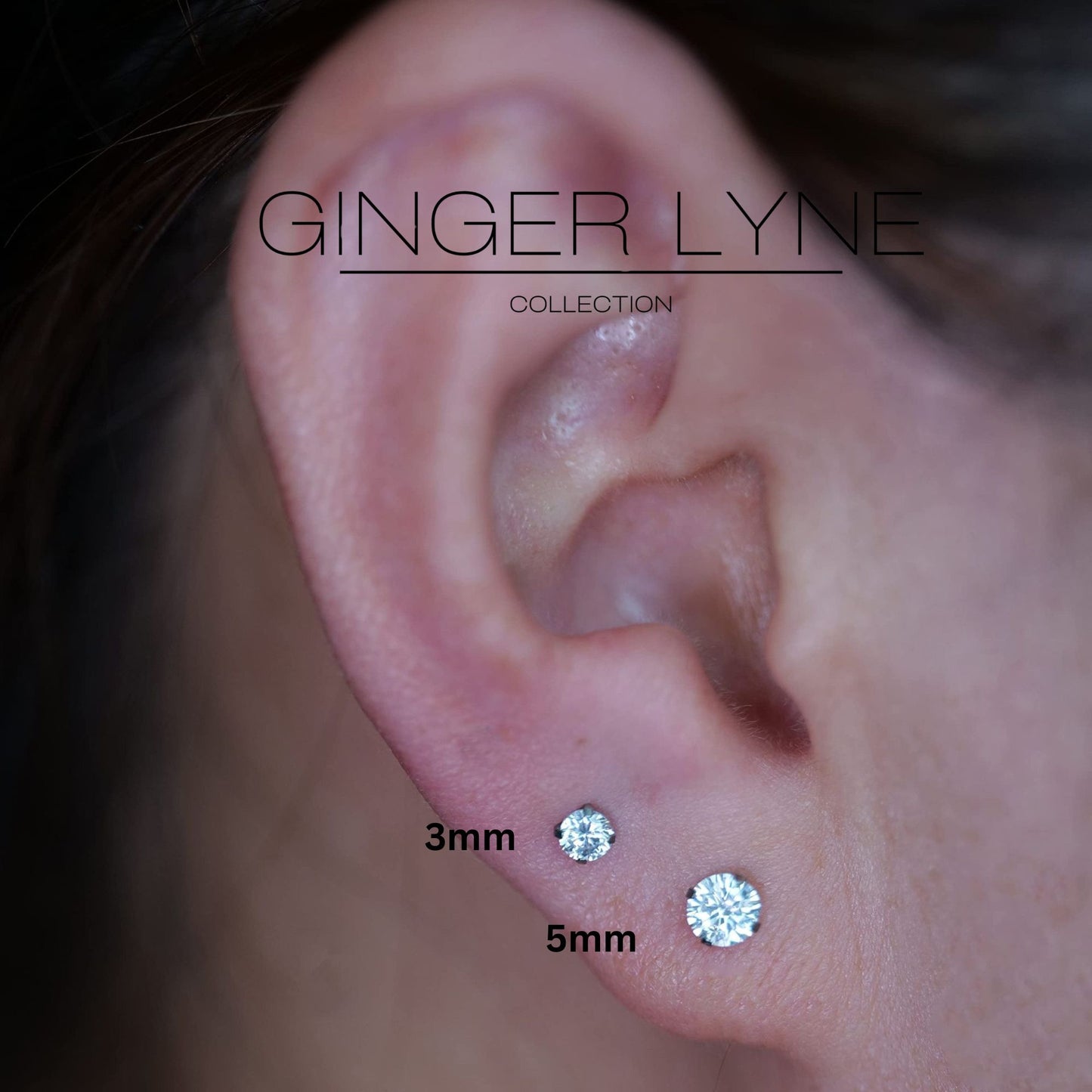 Solitaire Flat Back Stud Earrings by Ginger Lyne Sterling Silver 5A CZ 3mm or 5mm Stone - 3mm-1x6-Silver