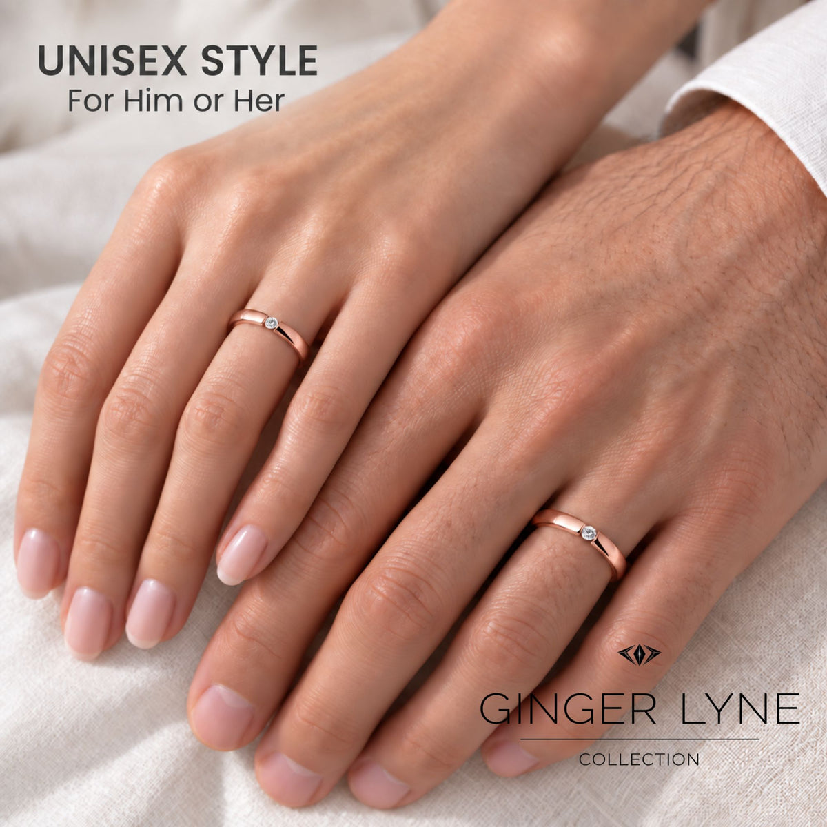 RoseGoldToneWeddingBandRingforWomenorMen3mmStainlessSteelCZGingerLyneSize10_RoseGold-5