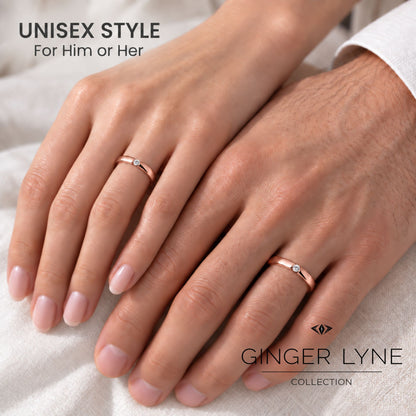 RoseGoldToneWeddingBandRingforWomenorMen3mmStainlessSteelCZGingerLyneSize10_RoseGold-5