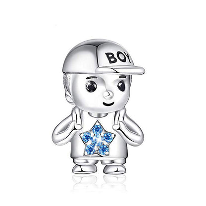 Baby Girl or Boy Charm European Bead CZ Sterling Silver Ginger Lyne Collection - Boy - Charm Boy - Boy