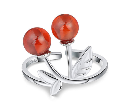 Cherry Adjustable Wrap Ring for Women Red Garnet Sterling Silver Girls Ginger Lyne Collection