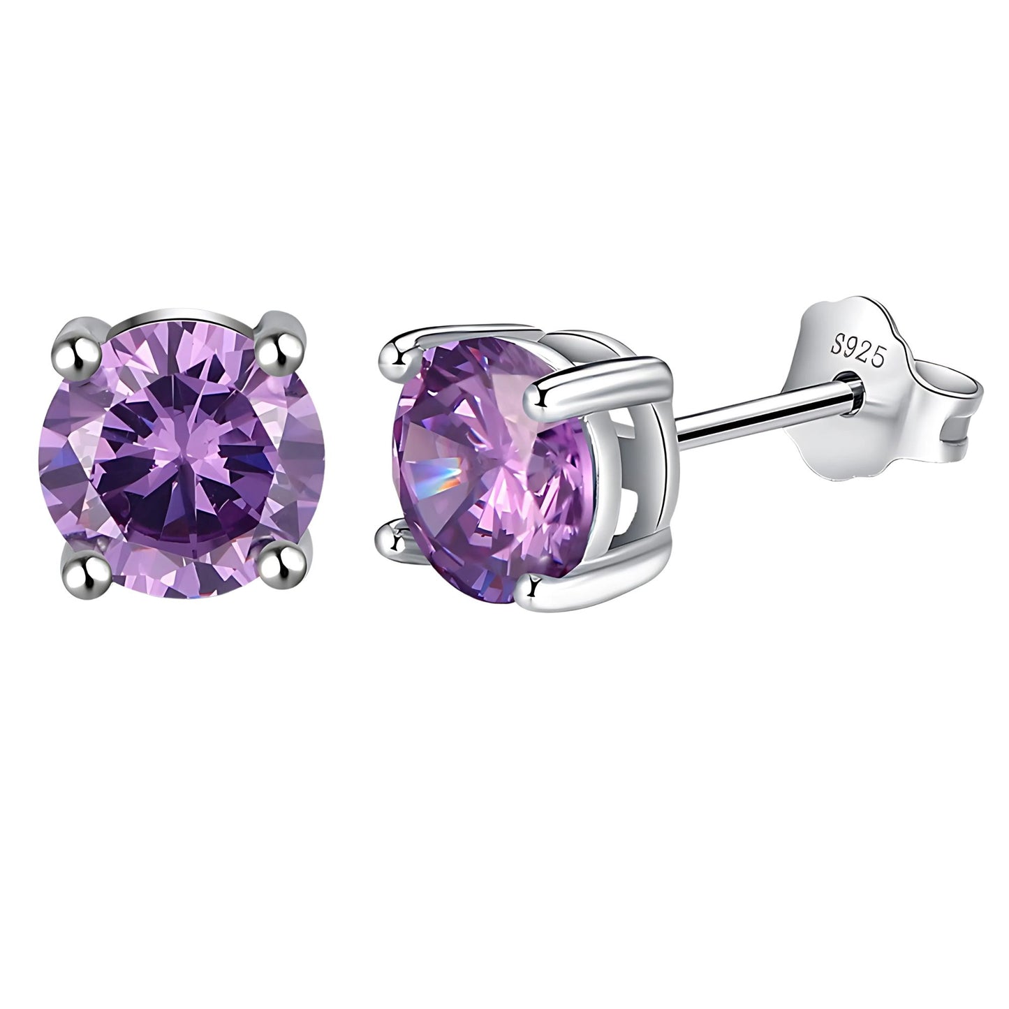 Birthstone Earrings for Women Solitaire Round Cubic Zirconia Sterling Silver Ginger Lyne Collection