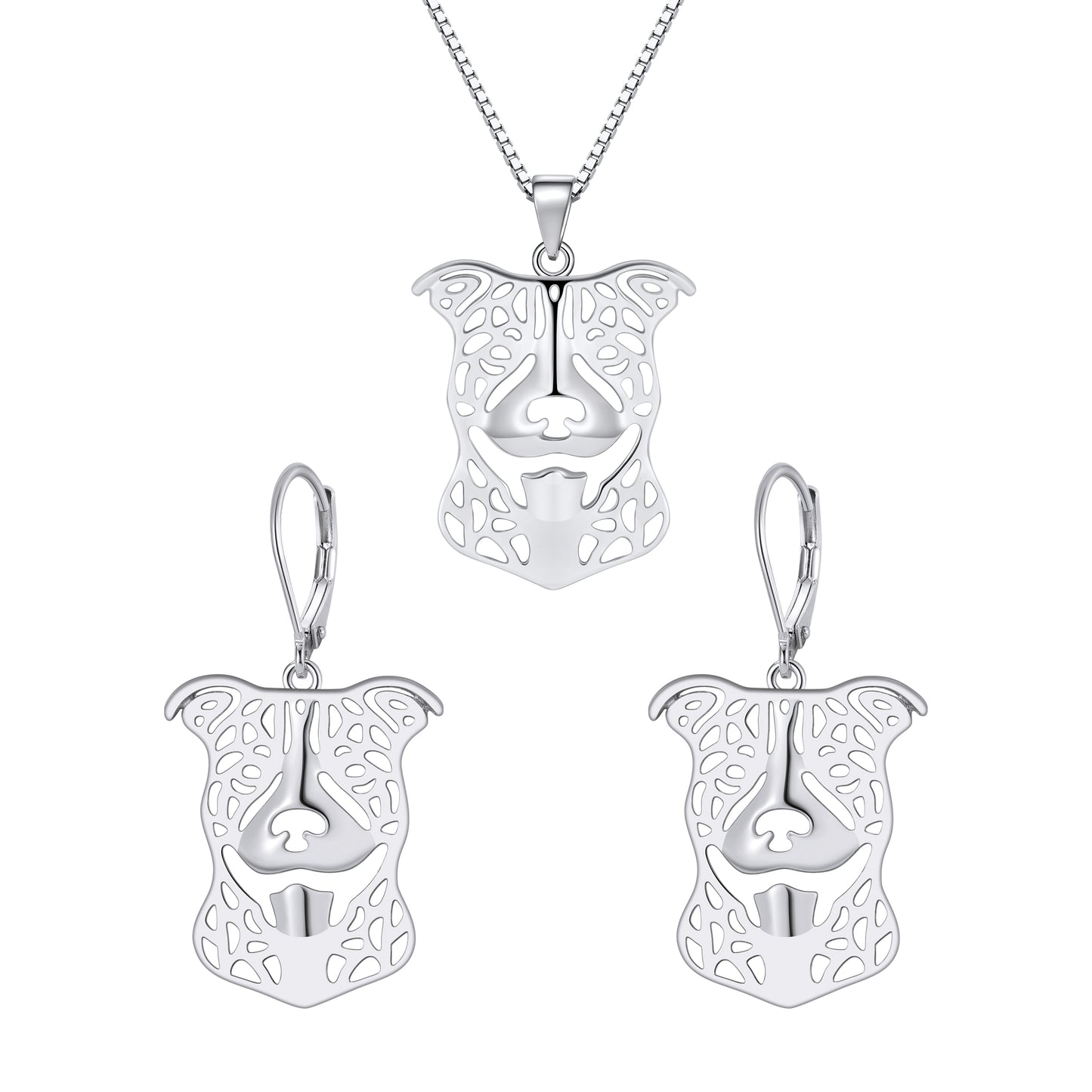 Pit Bull Dog Necklace Earrings or Set Sterling Silver Womens Ginger Lyne Collection - Ears Down Dog Set