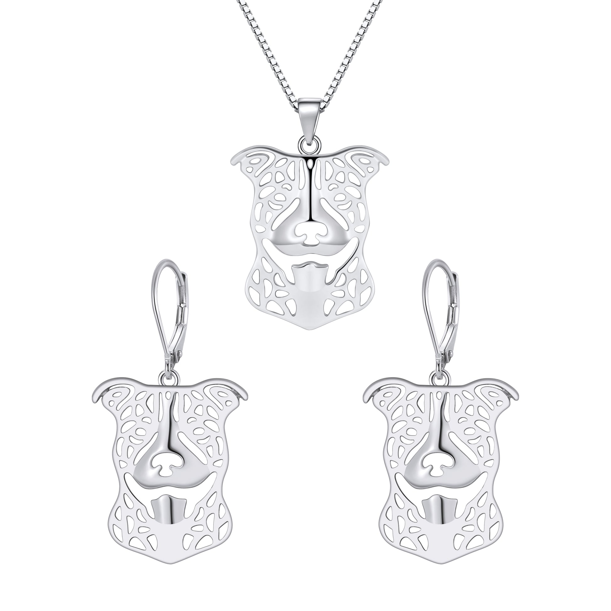 Pit Bull Dog Necklace Earrings or Set Sterling Silver Womens Ginger Lyne Collection - Ears Down Dog Set