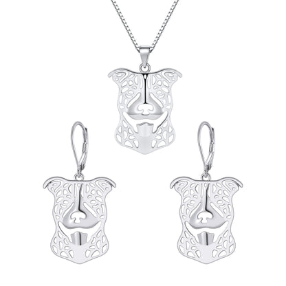 Pit Bull Dog Necklace Earrings or Set Sterling Silver Womens Ginger Lyne Collection - Ears Down Dog Set